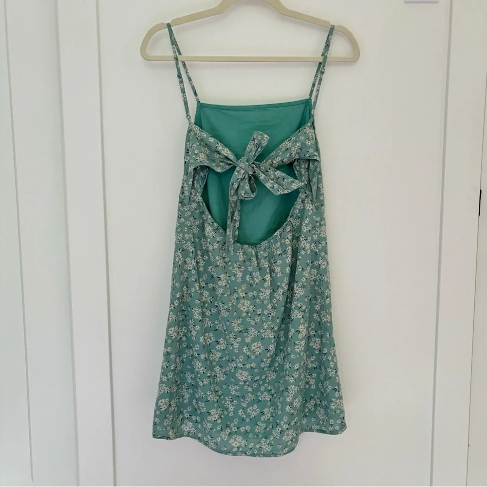 American Eagle AE Floral Tie-Back Mini Dress Mint Size S Festival Boho Coastal - Picture 4 of 8
